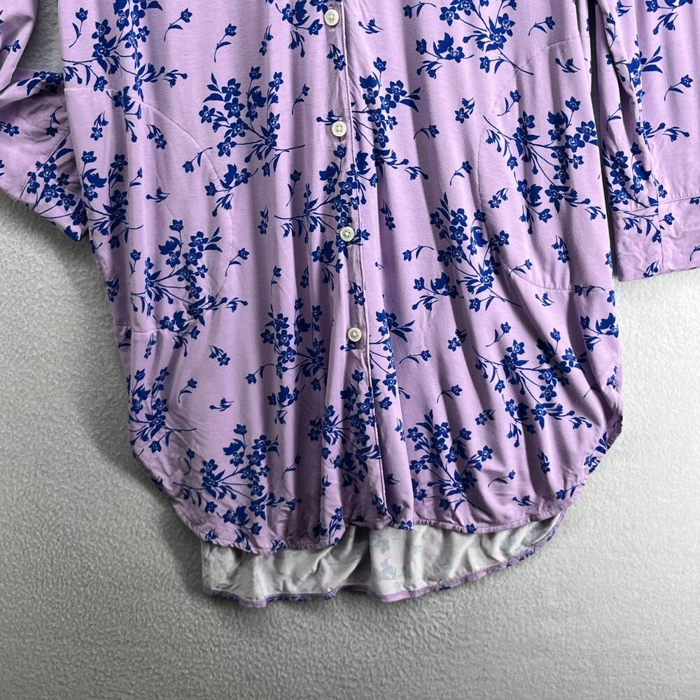 LANDS END Sleepshirt Womens M 10 12 Cooling Long Sleeve Floral Button Up Purple - Picture 7 of 12